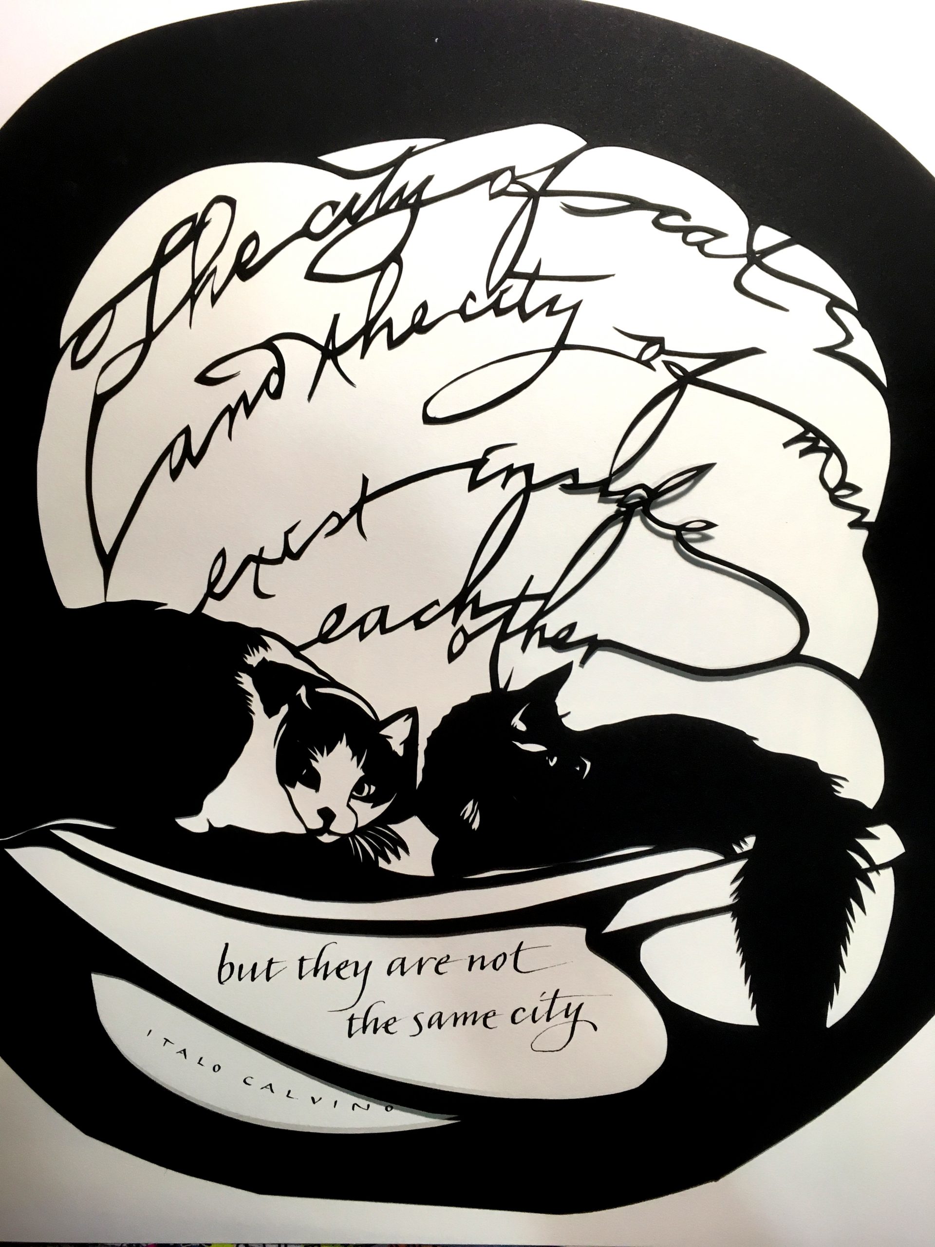 papercut artwork: City of Cats, City of Men - Italo Calvino quotation